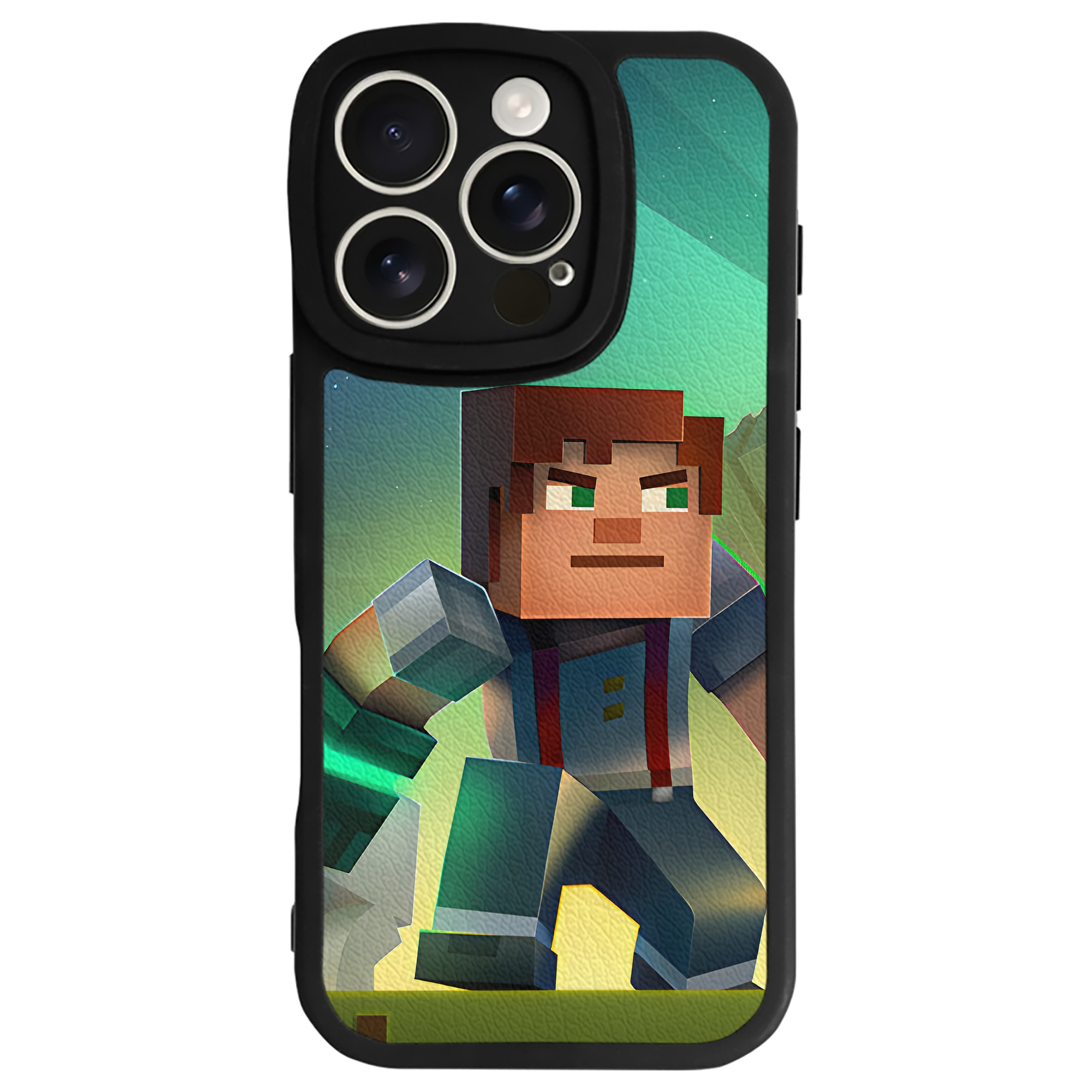 （画像用） マインクラフト ブロックの世界 Minecraft MC Block world 【iPhone 16シリーズ対応】シリコンスマホケース（レザー調） 材質：シリコン